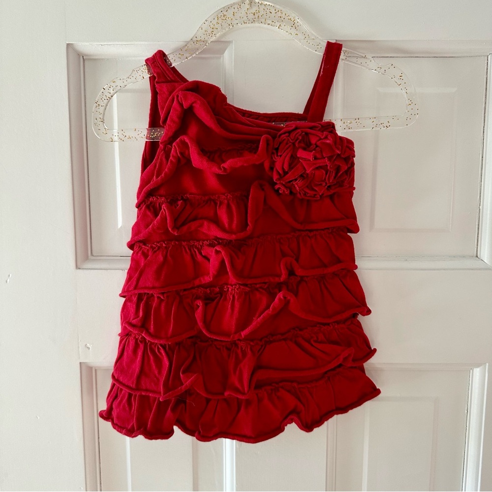 Place Red Ruffled Infant Dress w Matching Headband — 100% Cotton